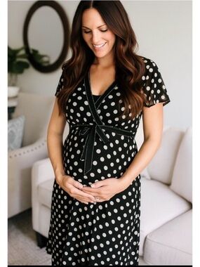 Motherhood Maternity Black Polka Dot Wrap Maternity Dress